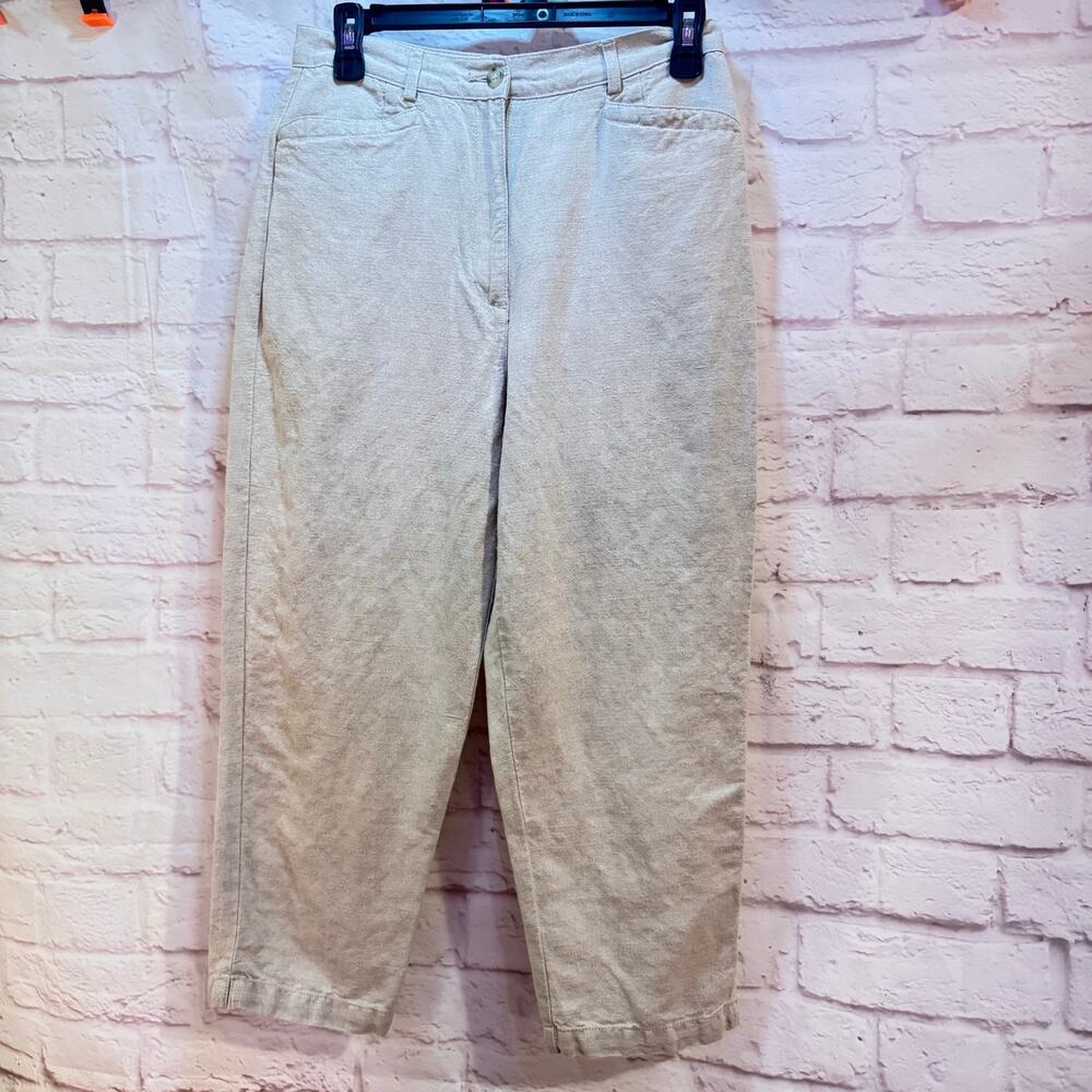 Talbots Petite Sz 6 Beige Linen blend Capris preppy comfortable lightweight